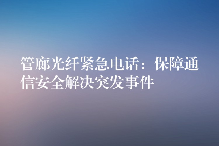 管廊光纖緊急電話：保障通信安全解決突發(fā)事件